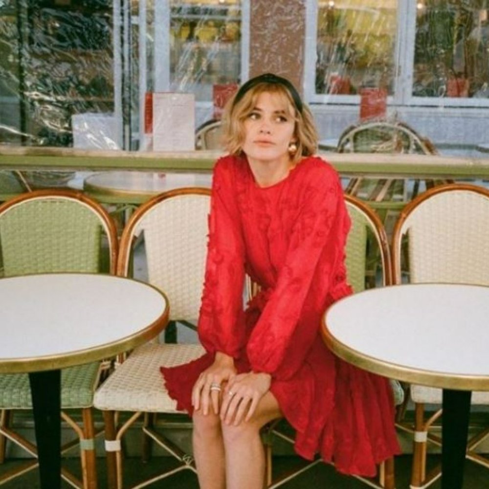 Short Red Party Dress with Flutter Sleeves - Entro